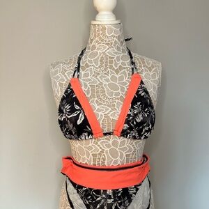 VENUS Black and Orange Floral Bikini